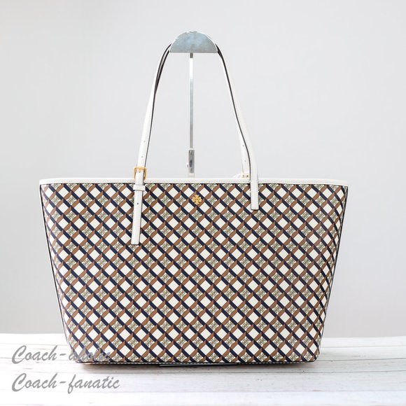 Tory Burch Handbags - NWT Tory Burch Geo Logo Top Zip Allover Large Tote in Ivory Neutral